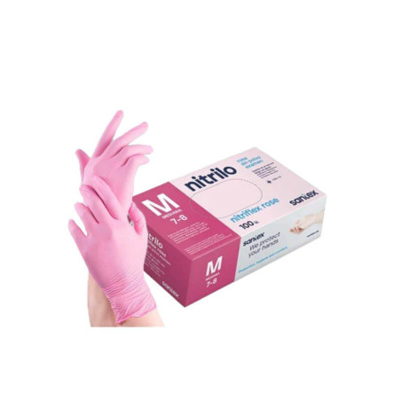 Vienkartinės nitrilinės pirštinės Santex M dydis, rožinės spalvos 100vnt