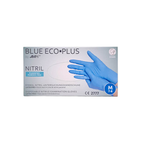 Vienkartinės nitrilinės pirštinės Blue Eco Plus M dydis, mėlynos spalvos 100vnt