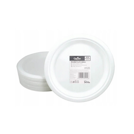 Vienkartinės popierinės lėkštės iš cukranendrių pluošto CLARINA 23cm, 50vnt