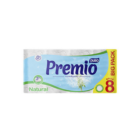 Tualetinis popierius DIVO Natural baltas, 19 metrų, 150 lapelių, 8 ritinėliai, 3 sluoksniai, celiuliozė