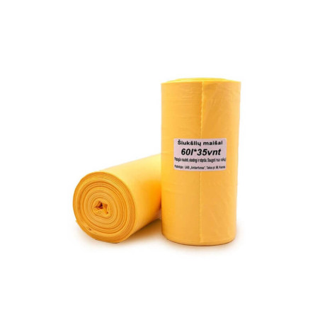 Šiukšlių maišai geltoni 20 mikronų, 60L, 35vnt
