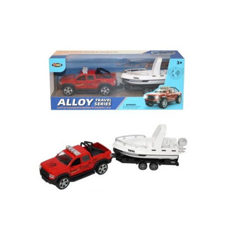 Inercinis džipas su laivu priekaboje 30cm G215243