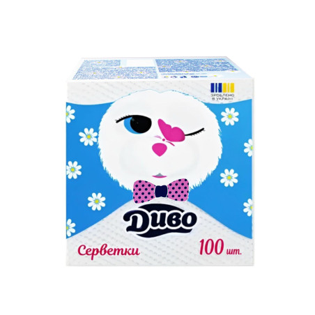 Stalo servetėlės Divo Baltos spalvos 33x33cm, 100 vnt, 1 sluoksnis, celiuliozė