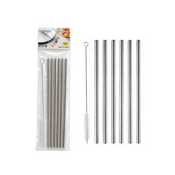 Šiaudeliai metaliniai 6vnt + šepetėlis 21cm
