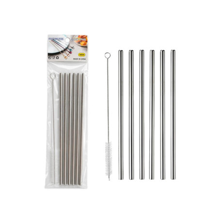 Šiaudeliai metaliniai 6vnt + šepetėlis 21cm