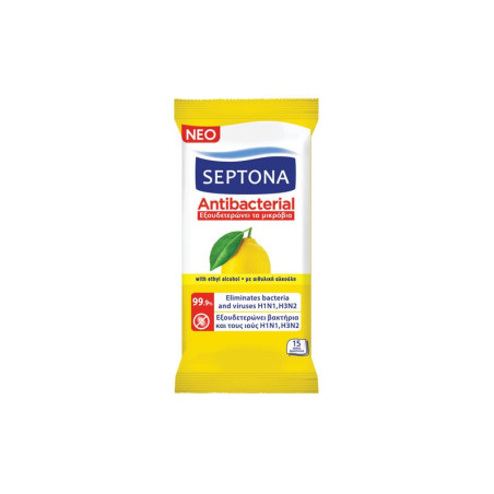 Antibakterinės drėgnos servetėlės Septona citrinų kvapo 15vnt