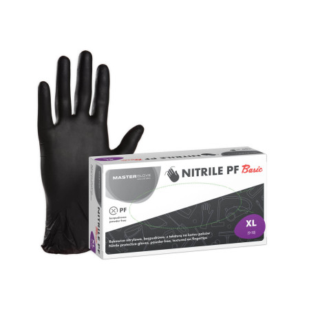 Vienkartinės nitrilinės pirštinės Master Glove PF Basic M dydis, juodos spalvos, 100vnt