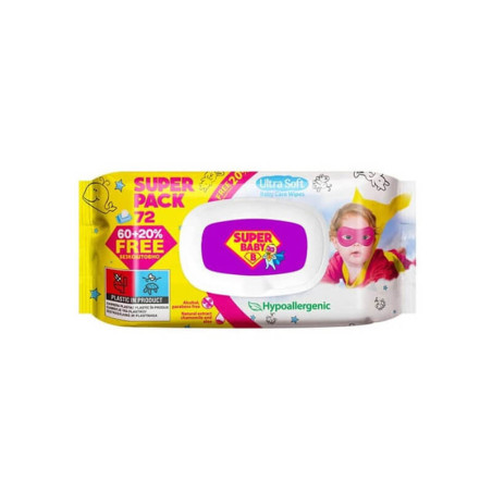 Drėgnos servetėlės vaikams Super Baby jautriai odai 72vnt