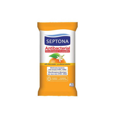 Antibakterinės drėgnos servetėlės Septona apelsinų kvapo 15vnt