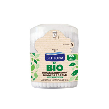 Higieniniai vatos pagaliukai Septona BIO indelyje 160vnt