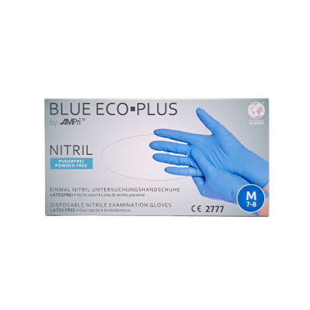 Vienkartinės nitrilinės pirštinės Blue Eco Plus M dydis, mėlynos spalvos 100vnt
