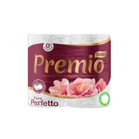 Tualetinis popierius DIVO Fiore Perfetto baltos spalvos 150 lapelių, 4 ritinėliai, 4 sluoksniai, celiuliozė