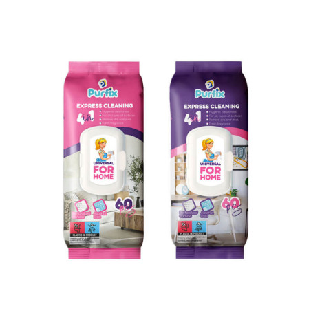 Drėgnos servetėlės įvairiems paviršiams Purfix 60vnt